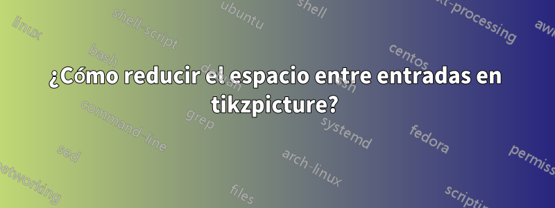 ¿Cómo reducir el espacio entre entradas en tikzpicture?