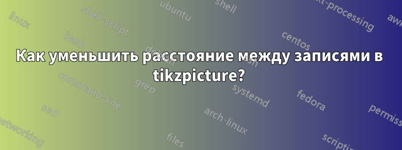 Как уменьшить расстояние между записями в tikzpicture?