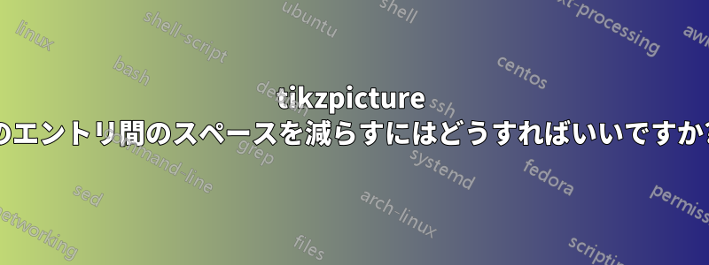 tikzpicture のエントリ間のスペースを減らすにはどうすればいいですか?