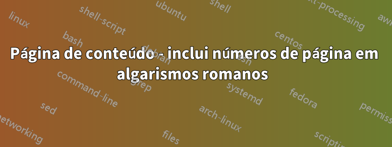 Página de conteúdo - inclui números de página em algarismos romanos 