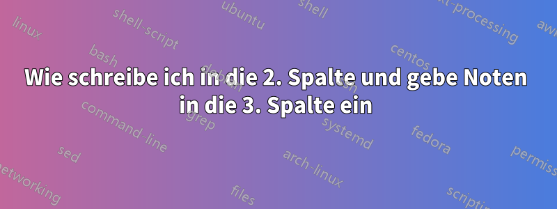 Wie schreibe ich in die 2. Spalte und gebe Noten in die 3. Spalte ein