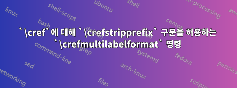 `\cref`에 대해 `\crefstripprefix` 구문을 허용하는 `\crefmultilabelformat` 명령