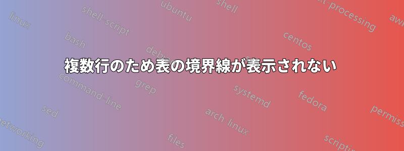 複数行のため表の境界線が表示されない