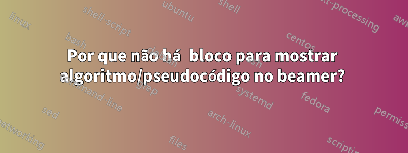 Por que não há bloco para mostrar algoritmo/pseudocódigo no beamer?