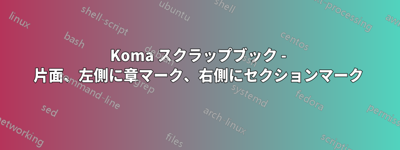 Koma スクラップブック - 片面、左側に章マーク、右側にセクションマーク