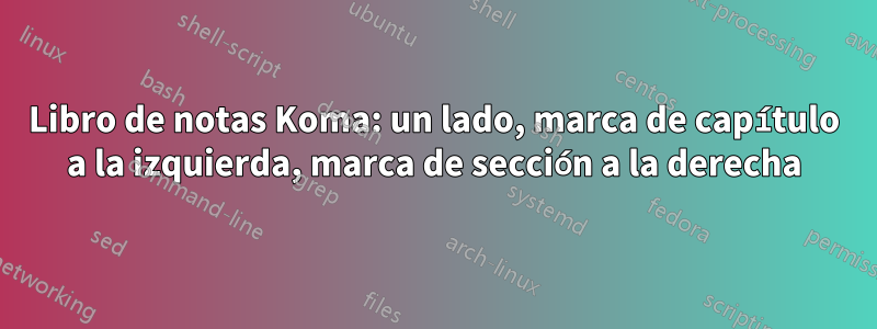 Libro de notas Koma: un lado, marca de capítulo a la izquierda, marca de sección a la derecha