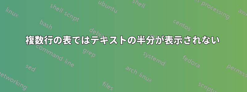 複数行の表ではテキストの半分が表示されない