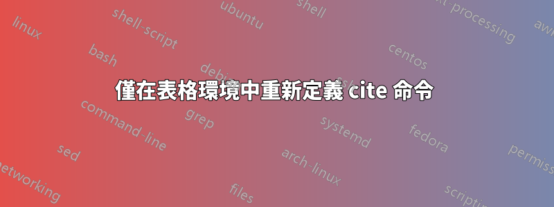 僅在表格環境中重新定義 cite 命令