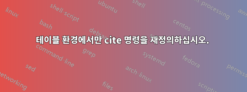 테이블 환경에서만 cite 명령을 재정의하십시오.
