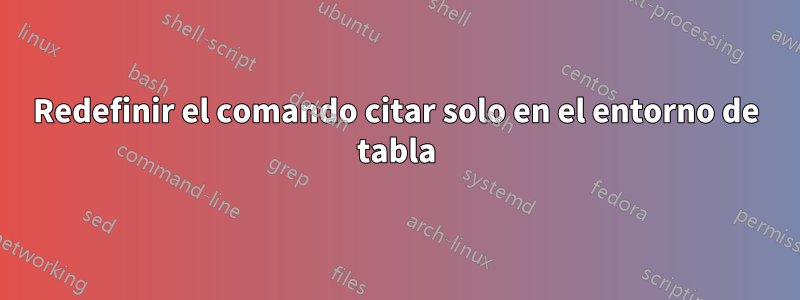 Redefinir el comando citar solo en el entorno de tabla