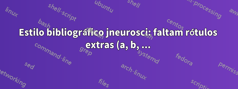 Estilo bibliográfico jneurosci: faltam rótulos extras (a, b, ...) para o campo ano para algumas entradas de vários autores
