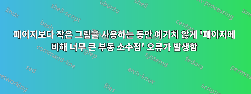 페이지보다 작은 그림을 사용하는 동안 예기치 않게 '페이지에 비해 너무 큰 부동 소수점' 오류가 발생함