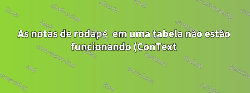 As notas de rodapé em uma tabela não estão funcionando (ConText)