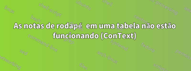 As notas de rodapé em uma tabela não estão funcionando (ConText)