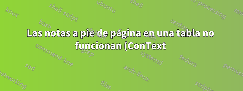 Las notas a pie de página en una tabla no funcionan (ConText)