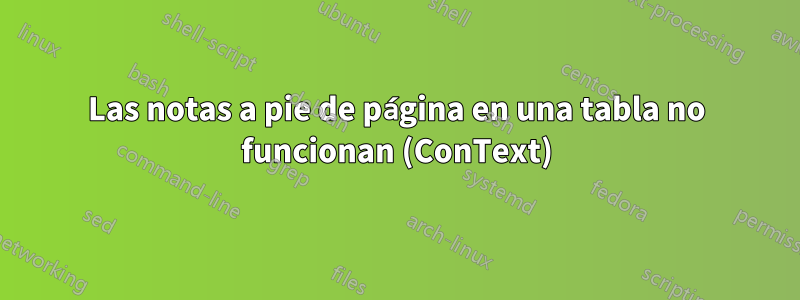 Las notas a pie de página en una tabla no funcionan (ConText)