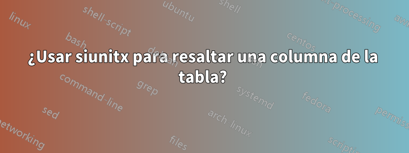 ¿Usar siunitx para resaltar una columna de la tabla?