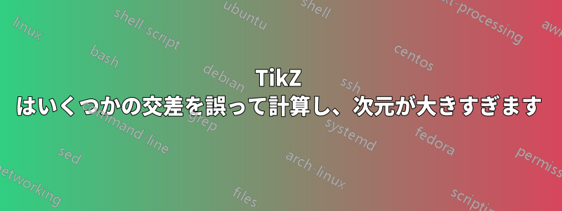 TikZ はいくつかの交差を誤って計算し、次元が大きすぎます