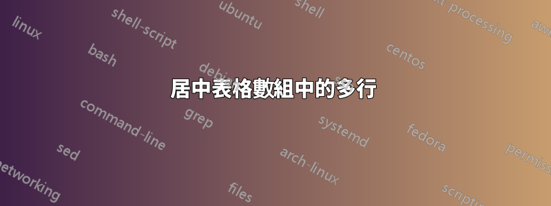 居中表格數組中的多行