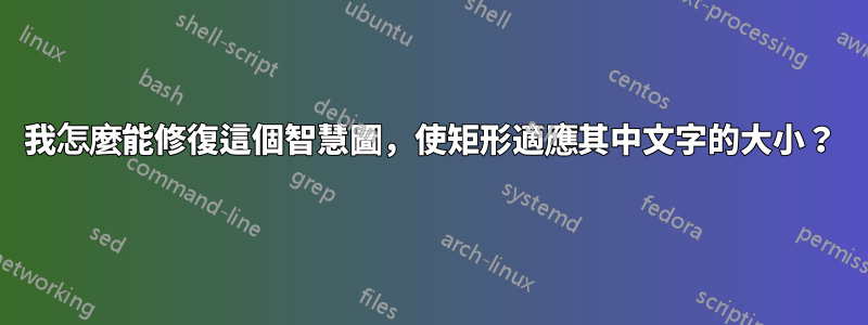 我怎麼能修復這個智慧圖，使矩形適應其中文字的大小？