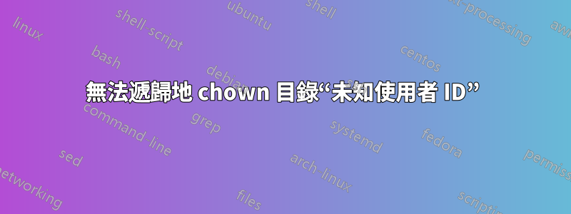 無法遞歸地 chown 目錄“未知使用者 ID”