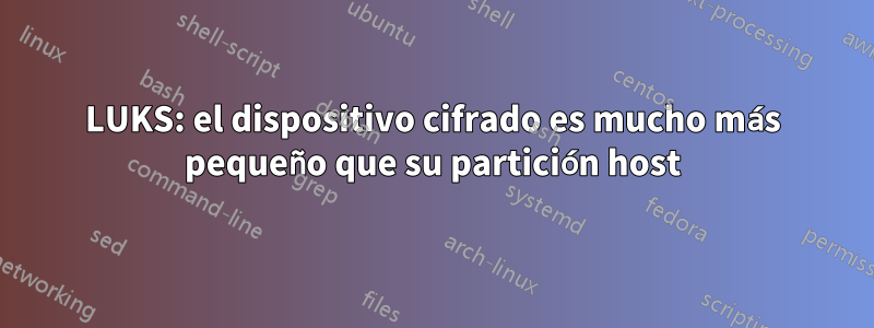 LUKS: el dispositivo cifrado es mucho más pequeño que su partición host