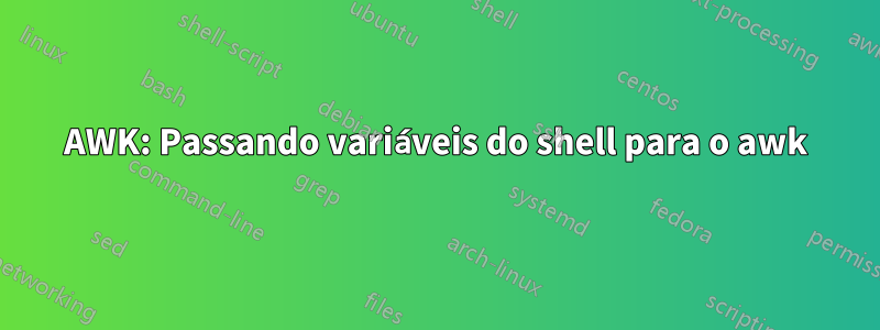 AWK: Passando variáveis ​​​​do shell para o awk