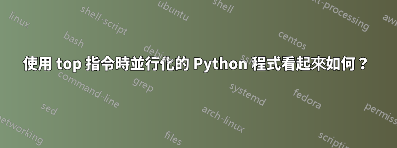 使用 top 指令時並行化的 Python 程式看起來如何？