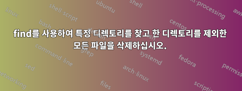 find를 사용하여 특정 디렉토리를 찾고 한 디렉토리를 제외한 모든 파일을 삭제하십시오.