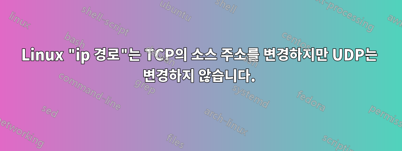 Linux "ip 경로"는 TCP의 소스 주소를 변경하지만 UDP는 변경하지 않습니다.