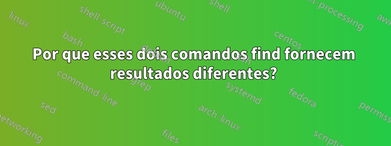 Por que esses dois comandos find fornecem resultados diferentes?