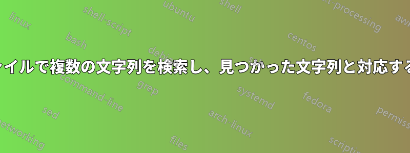 ディレクトリ内の複数のファイルで複数の文字列を検索し、見つかった文字列と対応するファイル名を出力します。