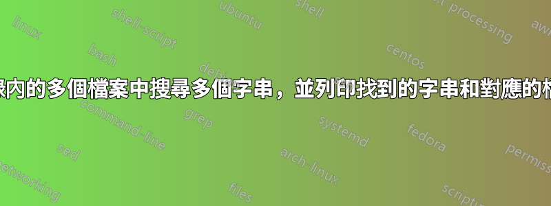 在目錄內的多個檔案中搜尋多個字串，並列印找到的字串和對應的檔案名