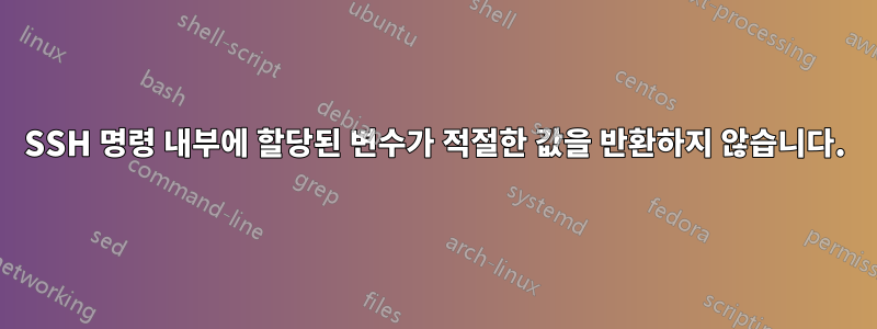 SSH 명령 내부에 할당된 변수가 적절한 값을 반환하지 않습니다.