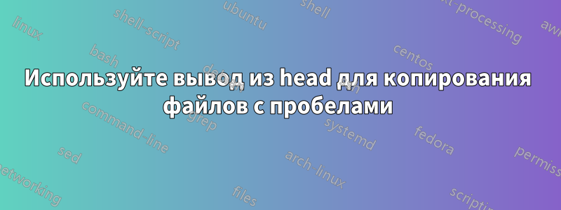 Используйте вывод из head для копирования файлов с пробелами