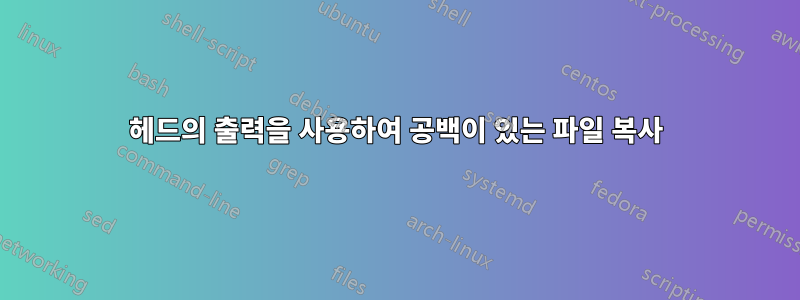 헤드의 출력을 사용하여 공백이 있는 파일 복사