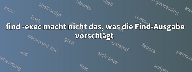 find -exec macht nicht das, was die Find-Ausgabe vorschlägt 