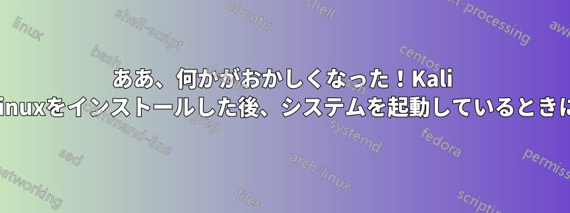 ああ、何かがおかしくなった！Kali Linuxをインストールした後、システムを起動しているときに