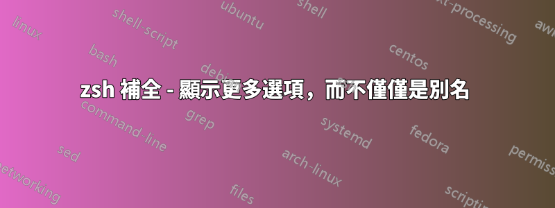 zsh 補全 - 顯示更多選項，而不僅僅是別名