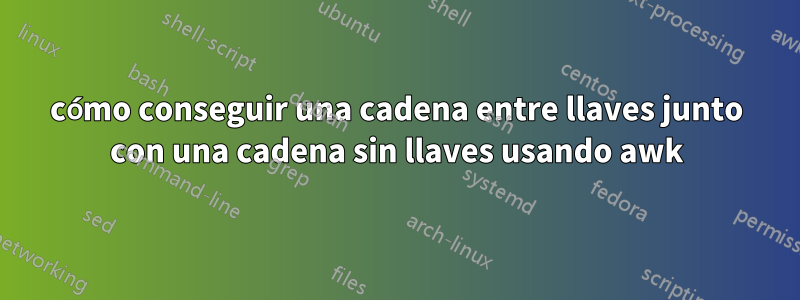cómo conseguir una cadena entre llaves junto con una cadena sin llaves usando awk