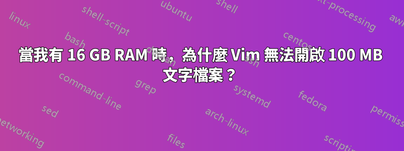 當我有 16 GB RAM 時，為什麼 Vim 無法開啟 100 MB 文字檔案？