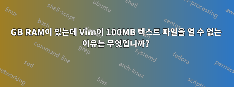 16GB RAM이 있는데 Vim이 100MB 텍스트 파일을 열 수 없는 이유는 무엇입니까?
