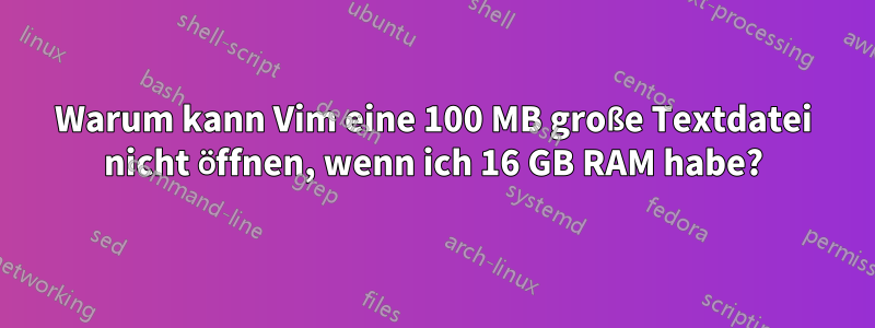 Warum kann Vim eine 100 MB große Textdatei nicht öffnen, wenn ich 16 GB RAM habe?