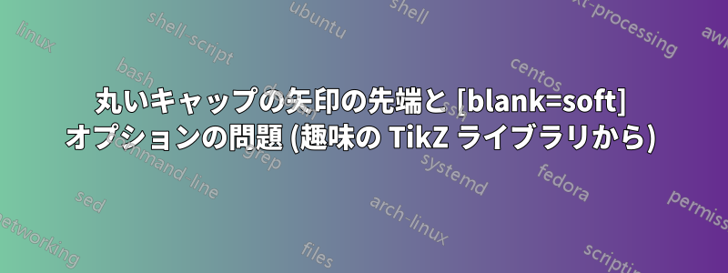 丸いキャップの矢印の先端と [blank=soft] オプションの問題 (趣味の TikZ ライブラリから)