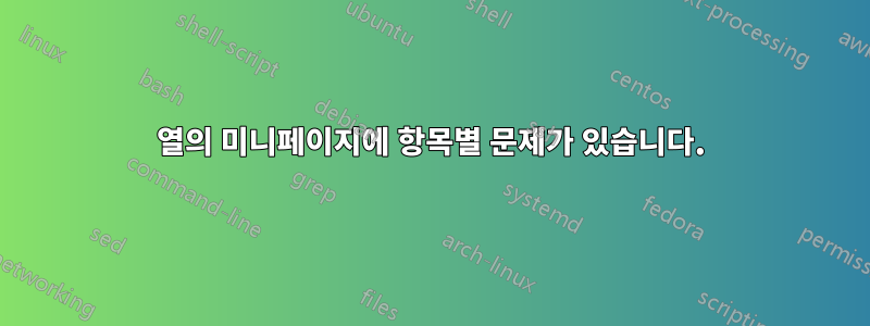 열의 미니페이지에 항목별 문제가 있습니다.