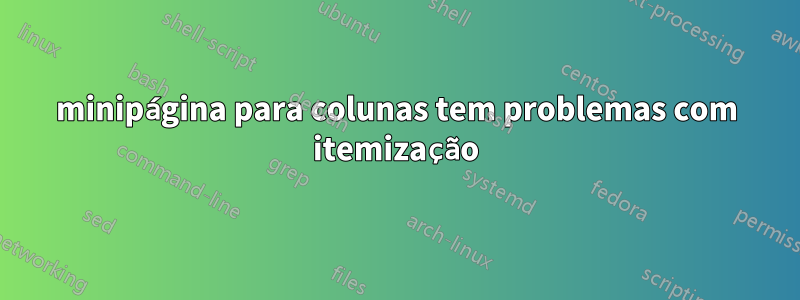 minipágina para colunas tem problemas com itemização