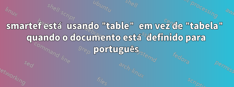 smartef está usando "table" em vez de "tabela" quando o documento está definido para português