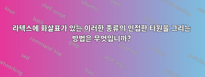 라텍스에 화살표가 있는 이러한 종류의 인접한 타원을 그리는 방법은 무엇입니까?