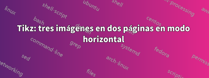 Tikz: tres imágenes en dos páginas en modo horizontal