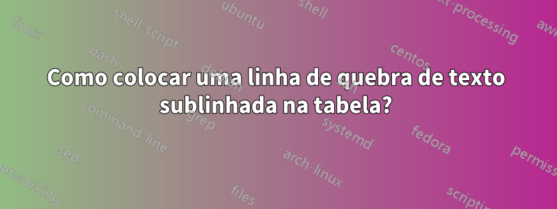 Como colocar uma linha de quebra de texto sublinhada na tabela?